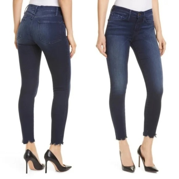 Frame Le Skinny de Jeanne Jeans in Shelby Wash with Chewed Hem Size 27 - Picture 1 of 8